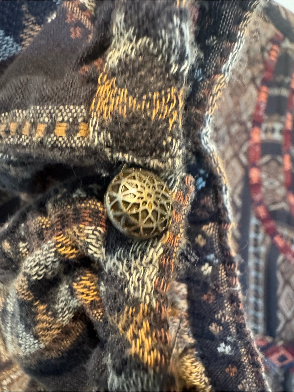 Anthropologie Textured Boho Print V-Neck Tunic Dress - Black with Rust Size 1X - Picture 7 of 16